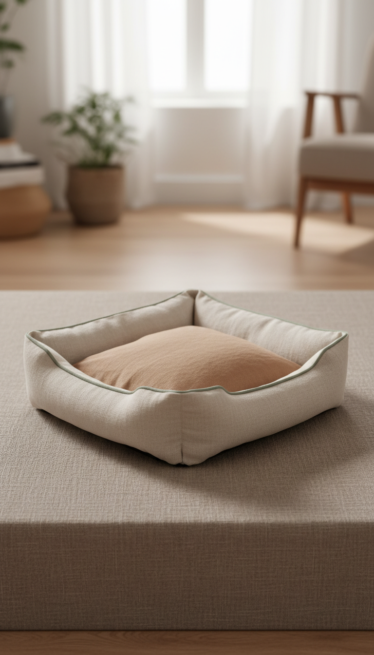 Linen Pet Bed With Quilted Cushion