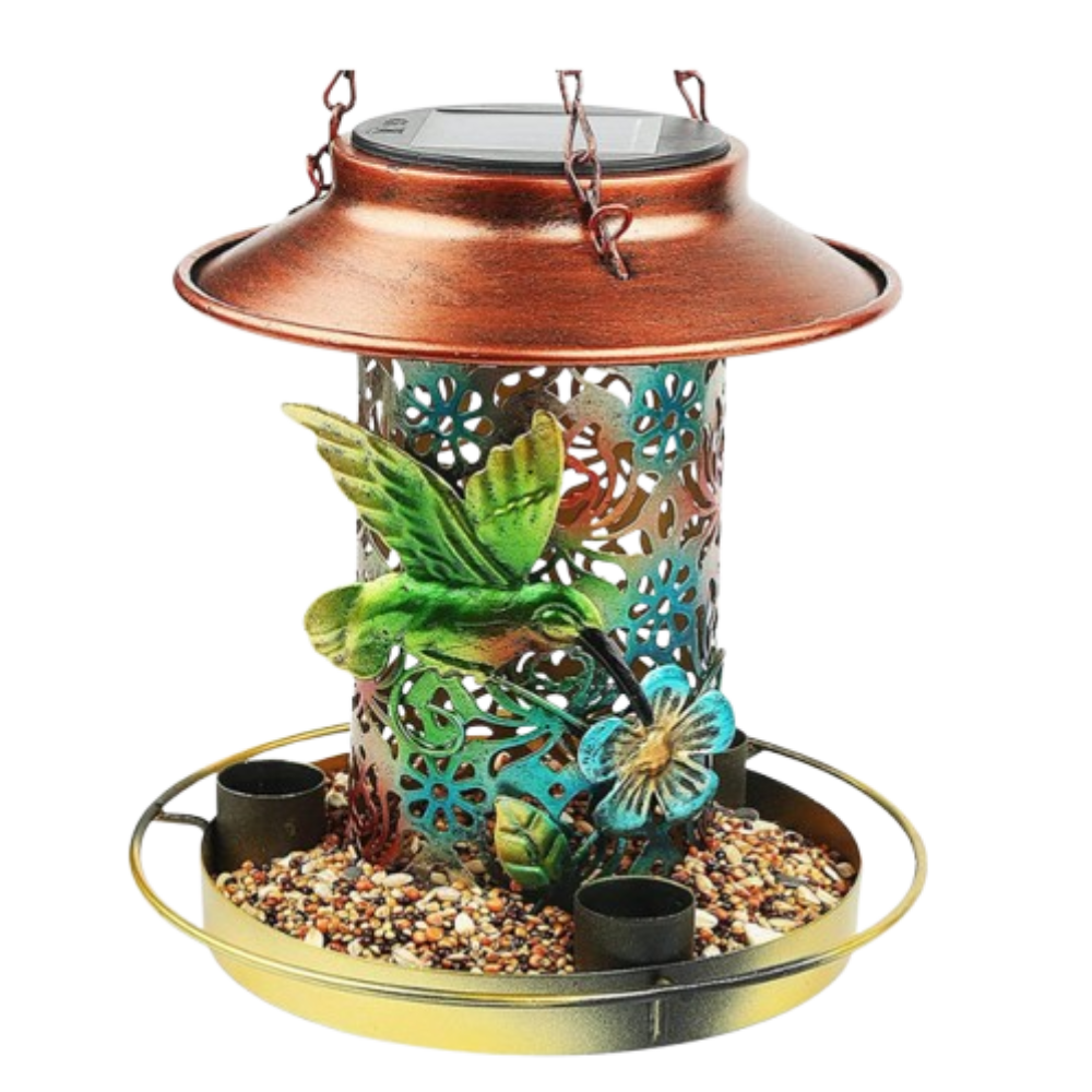 Solar Lantern Bird Feeder Waterproof Garden Decor With LED Light