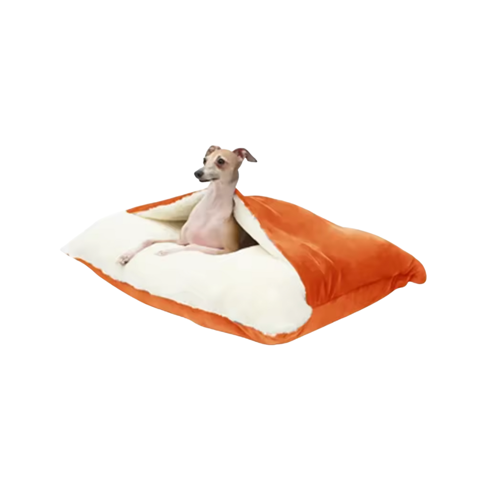 Dog Bed with Attached Blanket | Washable Cushion