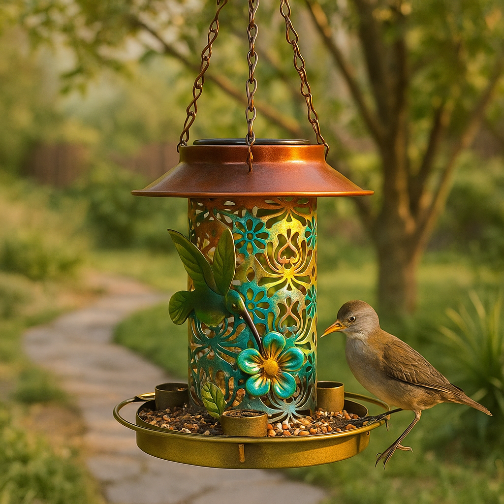 Solar Lantern Bird Feeder Waterproof Garden Decor With LED Light
