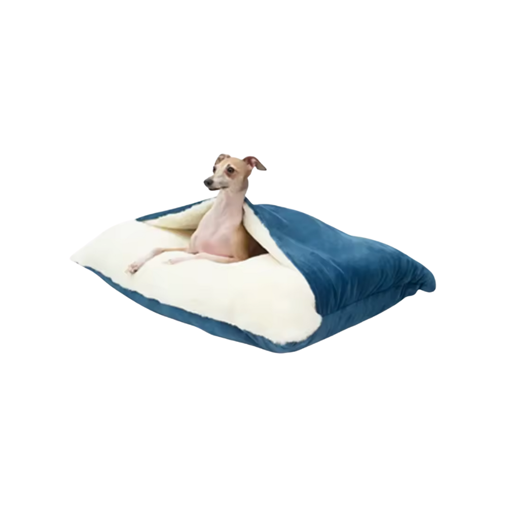 Dog Bed with Attached Blanket | Washable Cushion