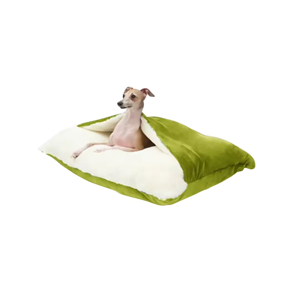 Dog Bed with Attached Blanket | Washable Cushion