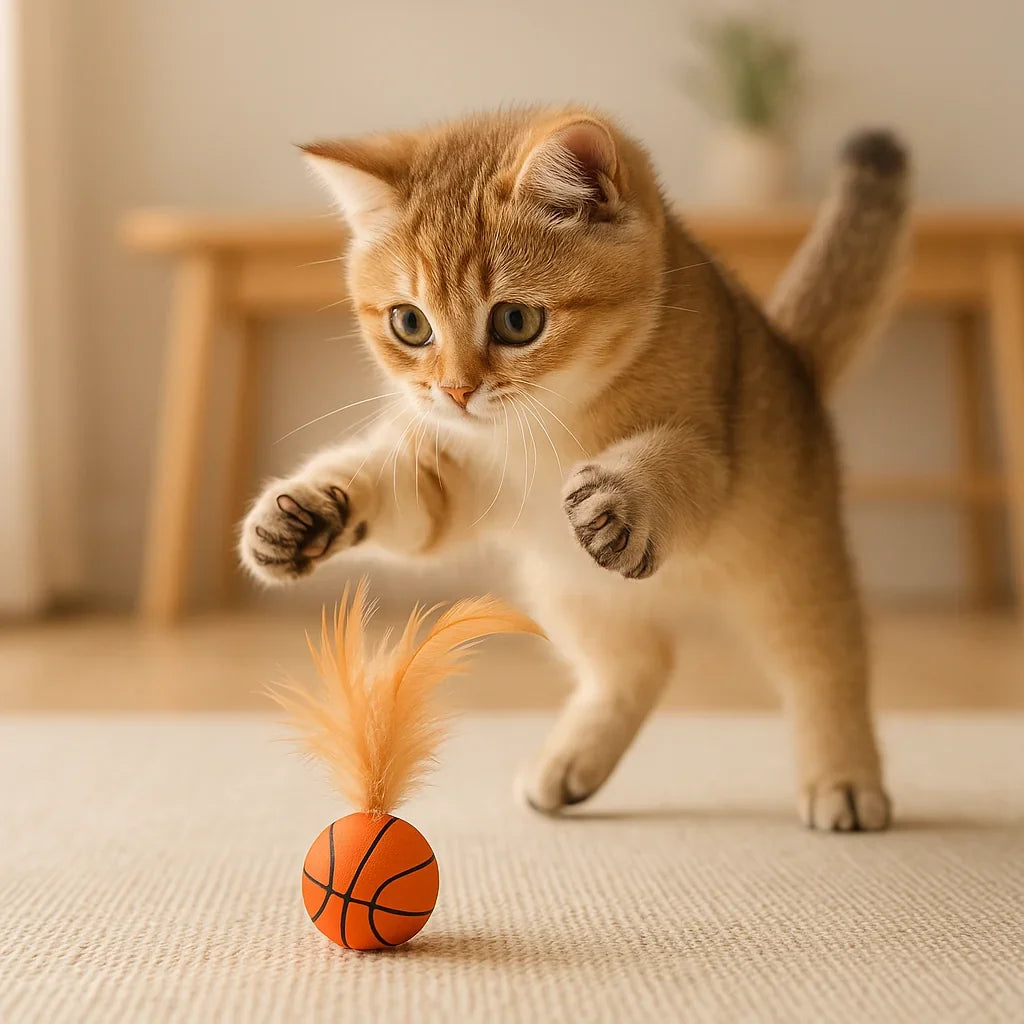 Interactive Cat Toy Jumping Ball With Feathers For Hours of Fun