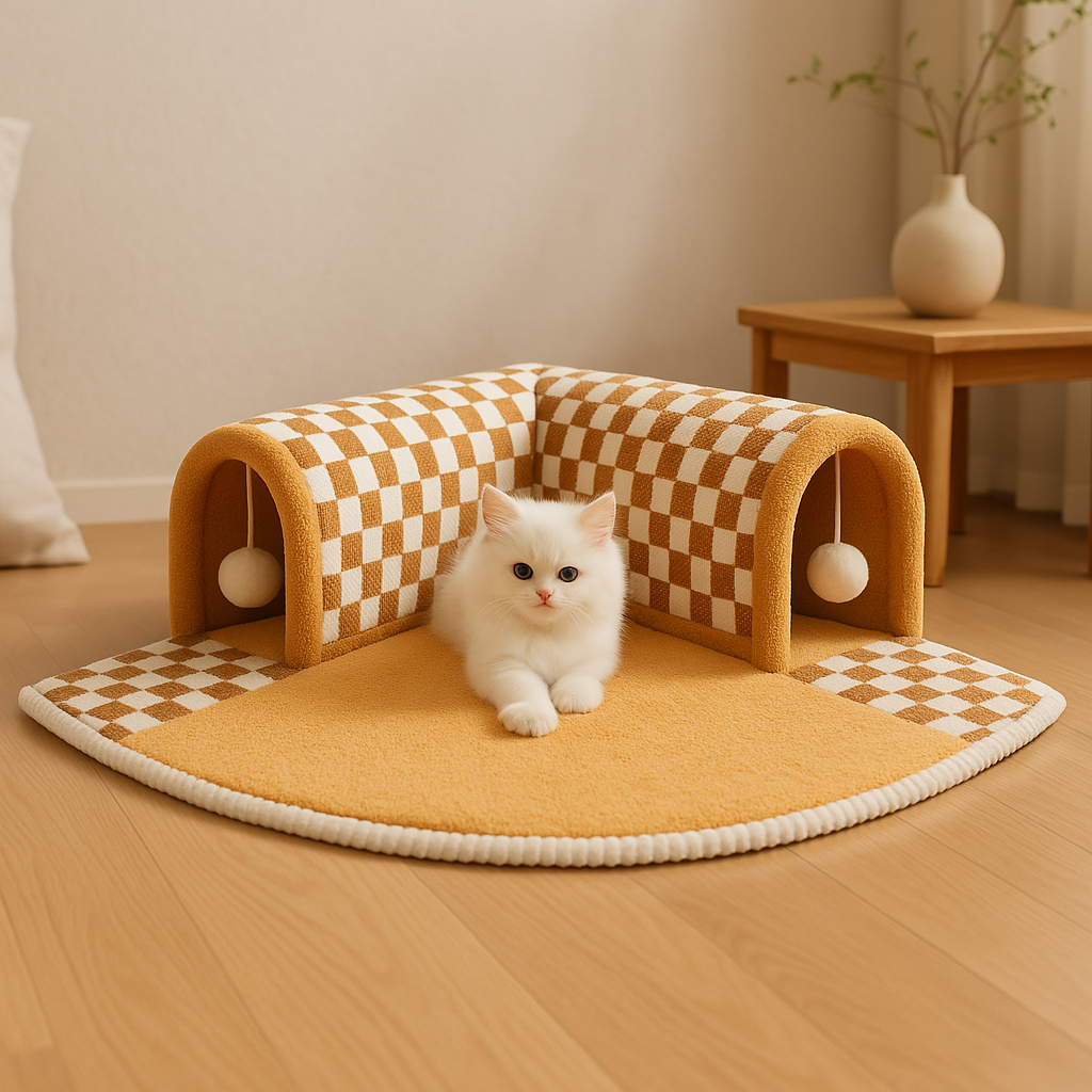 Cat Tunnel for Multiple Cats, Catwalk Plush Tunnel with Comfort Mat