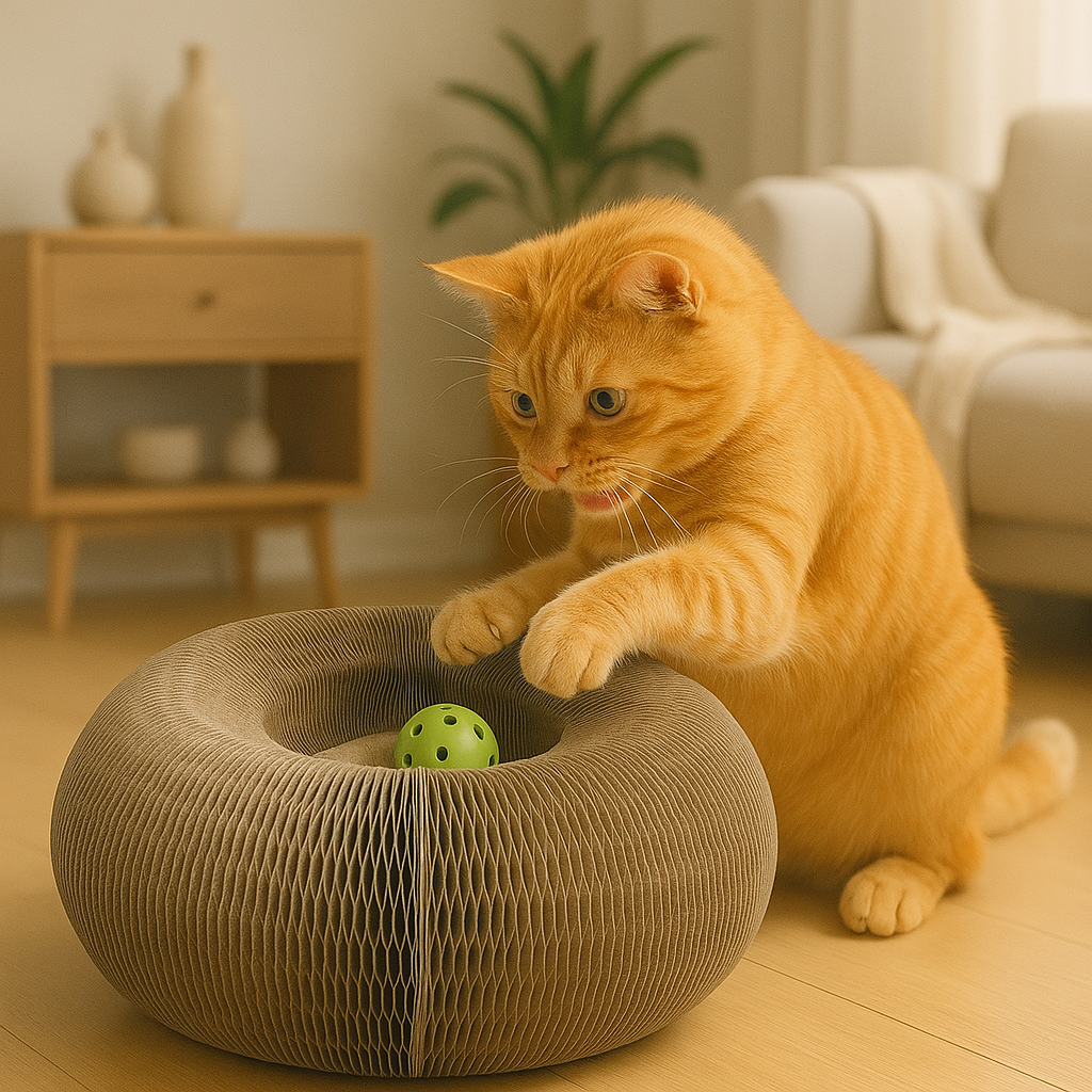 Flexible Design Cat Toy With Ball & Organic Scratching Surface
