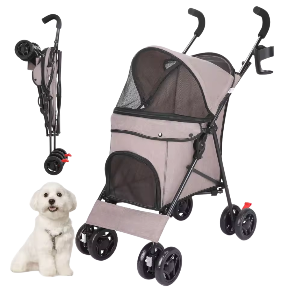 Foldable Dog Stroller with Breathable Mesh & Comfortable Seating Area
