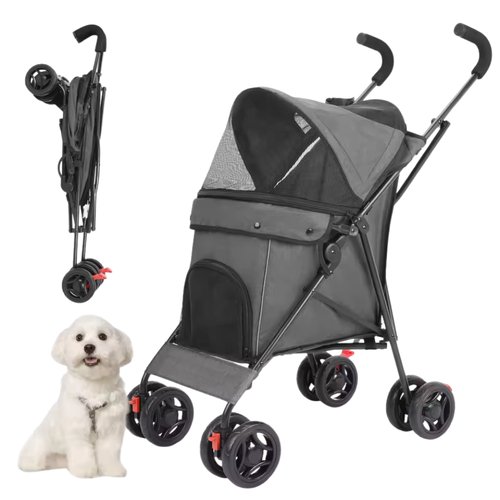 Foldable Dog Stroller with Breathable Mesh & Comfortable Seating Area