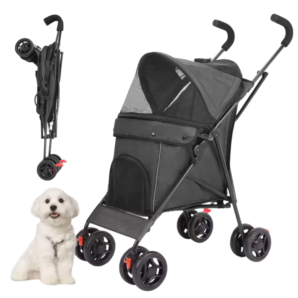 Foldable Dog Stroller with Breathable Mesh & Comfortable Seating Area