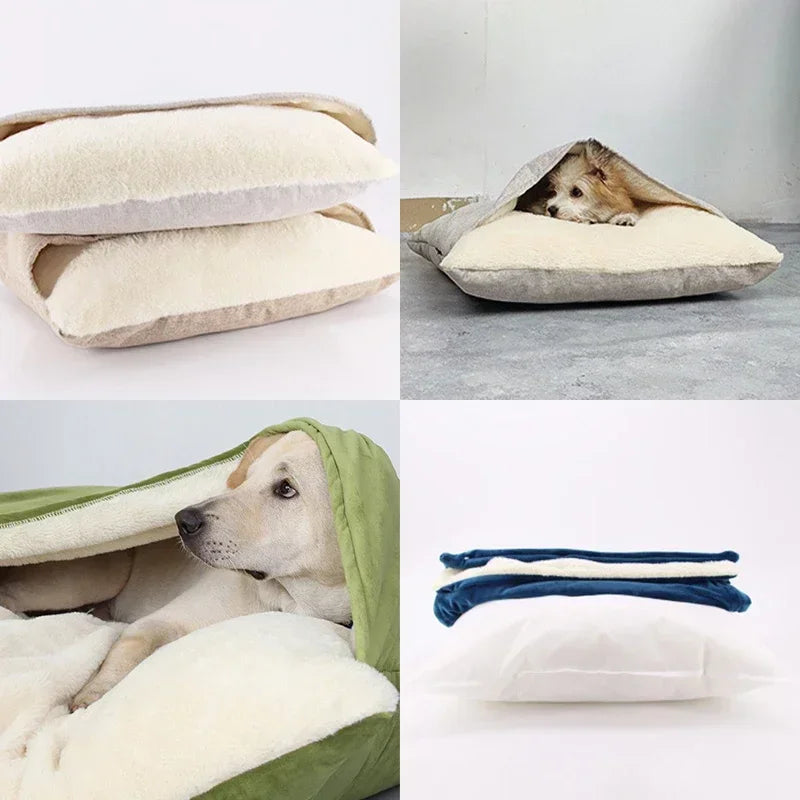 Dog Bed with Attached Blanket | Washable Cushion