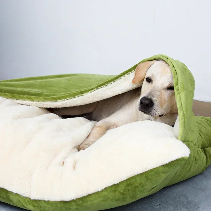 Dog Bed with Attached Blanket | Washable Cushion