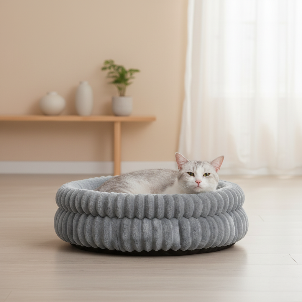 Soft Round Plush Cat Bed | Washable