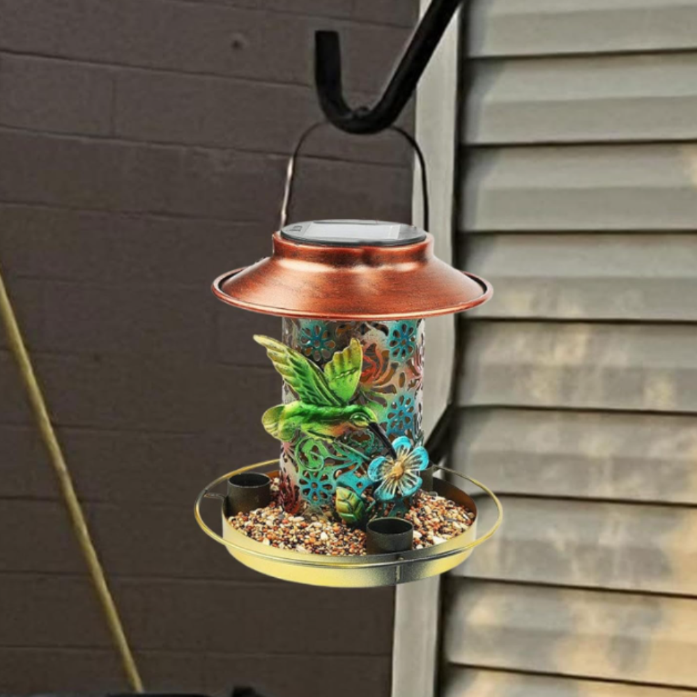 Solar Lantern Bird Feeder Waterproof Garden Decor With LED Light