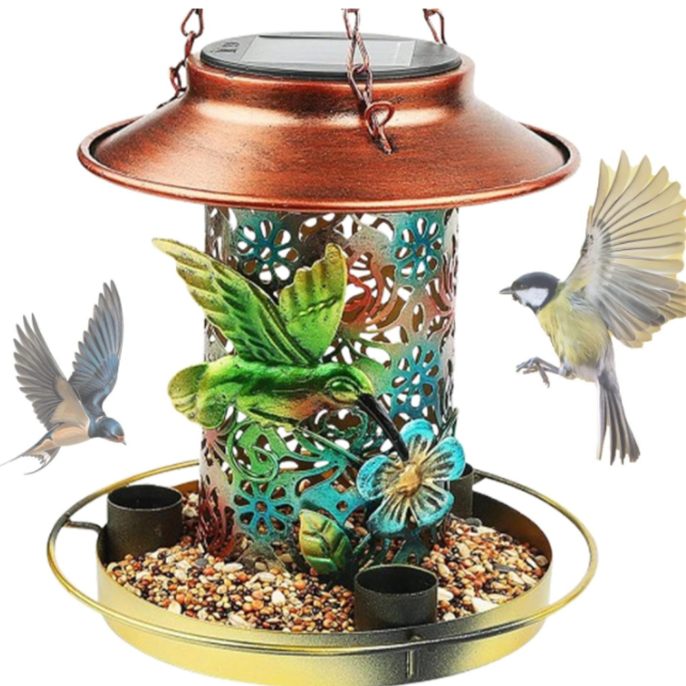 Solar Lantern Bird Feeder Waterproof Garden Decor With LED Light