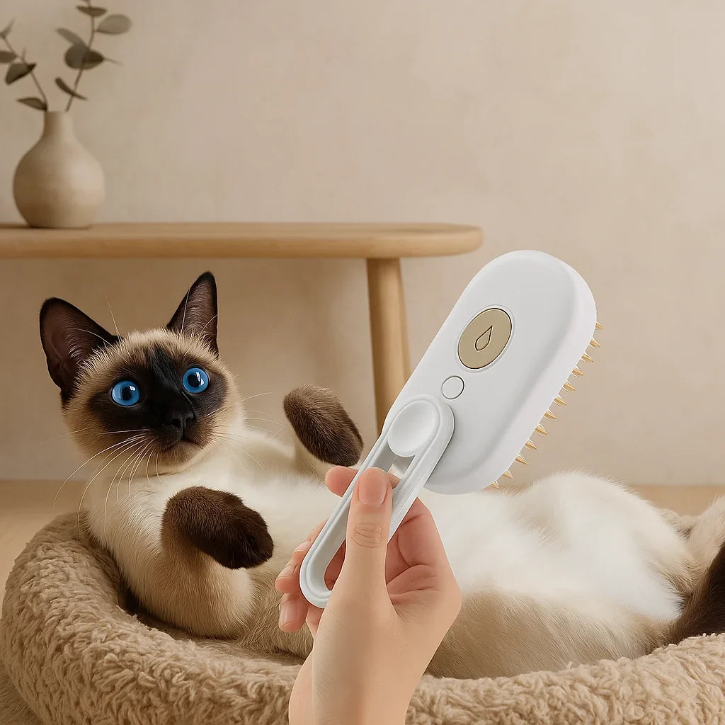 Steamy Pet Brush for Healthy, Shiny Coat and Shedding Reduction