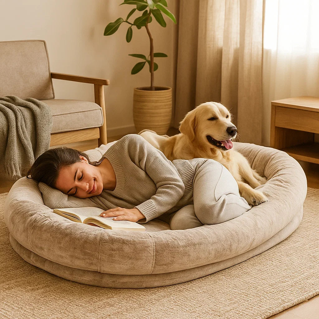 Dog Bed for Humans Oversized Plush Lounge Bed with Memory Foam Support