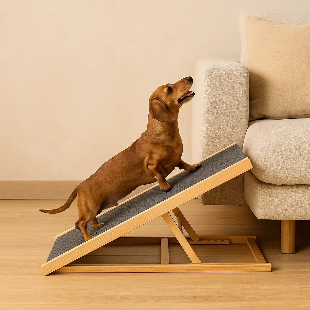 Adjustable Wooden Dog Ramp with Anti-Slip Surface & Compact Storage