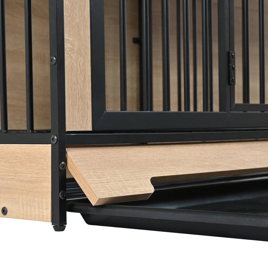 XL Dog Crate Japandi Style Wooden Crate with Steel Bars