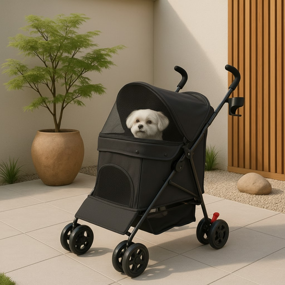 Foldable Dog Stroller with Breathable Mesh & Comfortable Seating Area